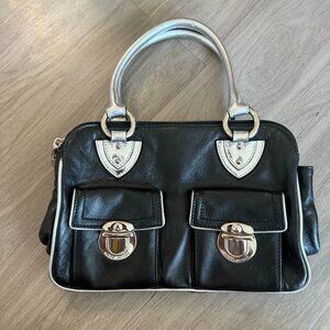 Marc Jacobs Black Leather Satchel with Silver Hardware